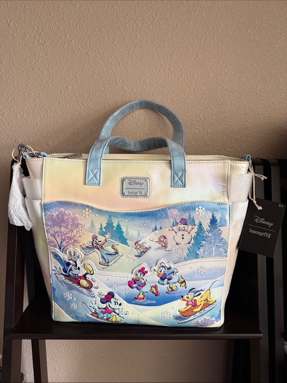 Disney Loungefly Pastel Winter Skate Tote Bag backpack handbag Mickey & friends